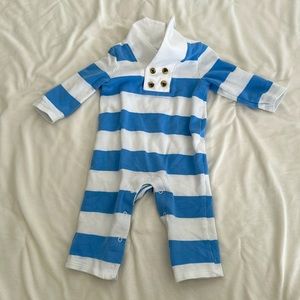 3-6m Janie and Jack collared blue and white striped romper